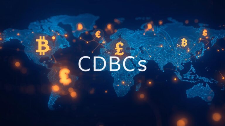 Representação gráfica das CBDCs e da sua estrutura centralizada, emitida pelo Banco Central, em contraste com o Bitcoin e Stablecoins