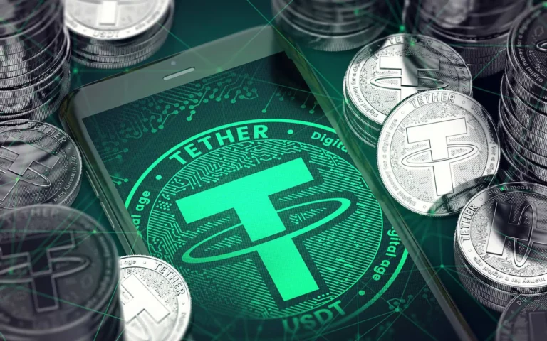 Moeda digital Tether USDT com gráficos de crescimento e destaque financeiro global em 2025