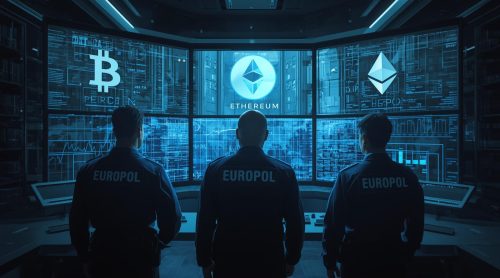 Agentes da Europol analisando atividades criminosas com criptomoedas