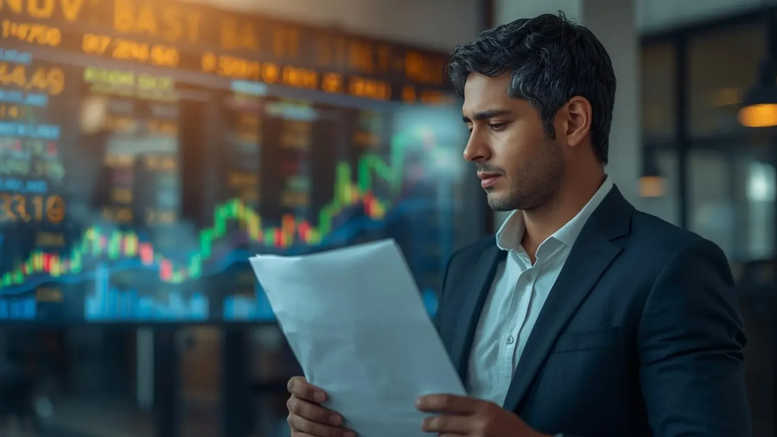 Trabalhador analisa contrato de crédito consignado com gráfico de juros em alta, simbolizando aumento das taxas para 58,4% ao ano em 2025.